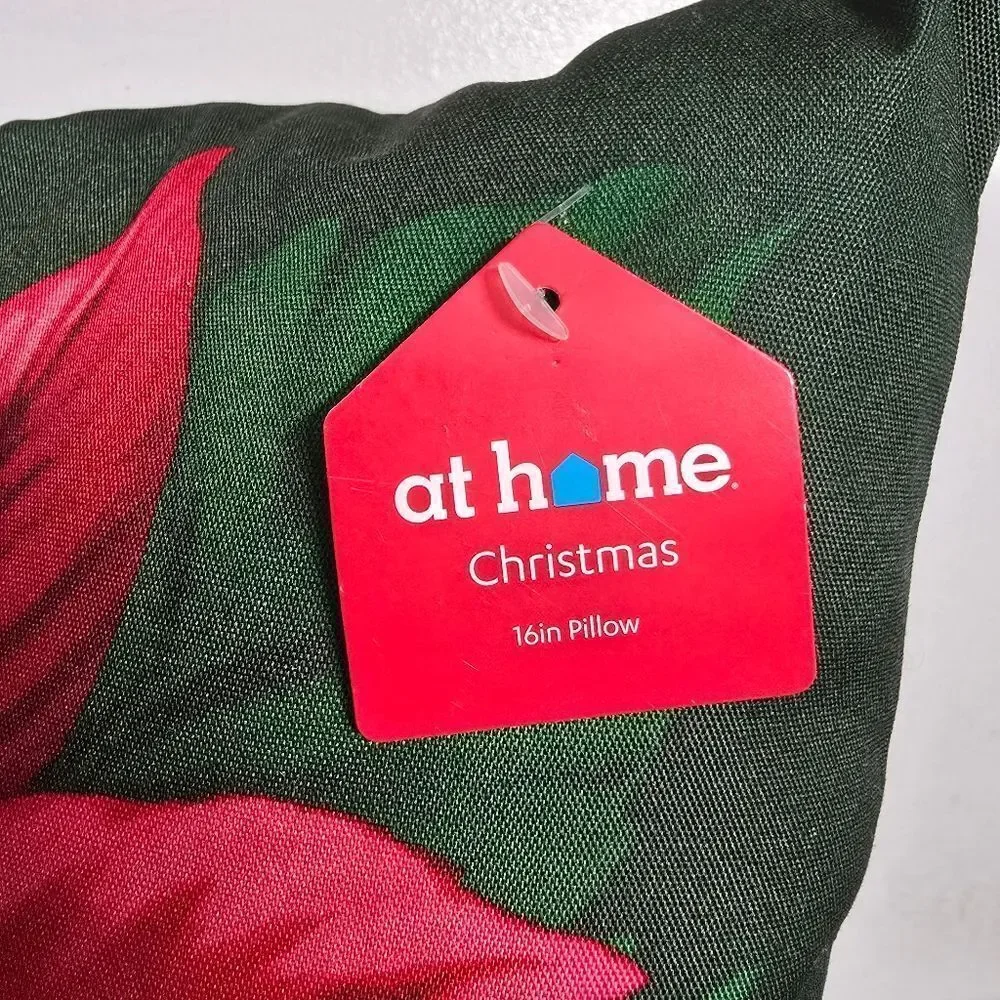 Nwt Poinsettia Square Christmas Outdoor Throw Pillow, 16